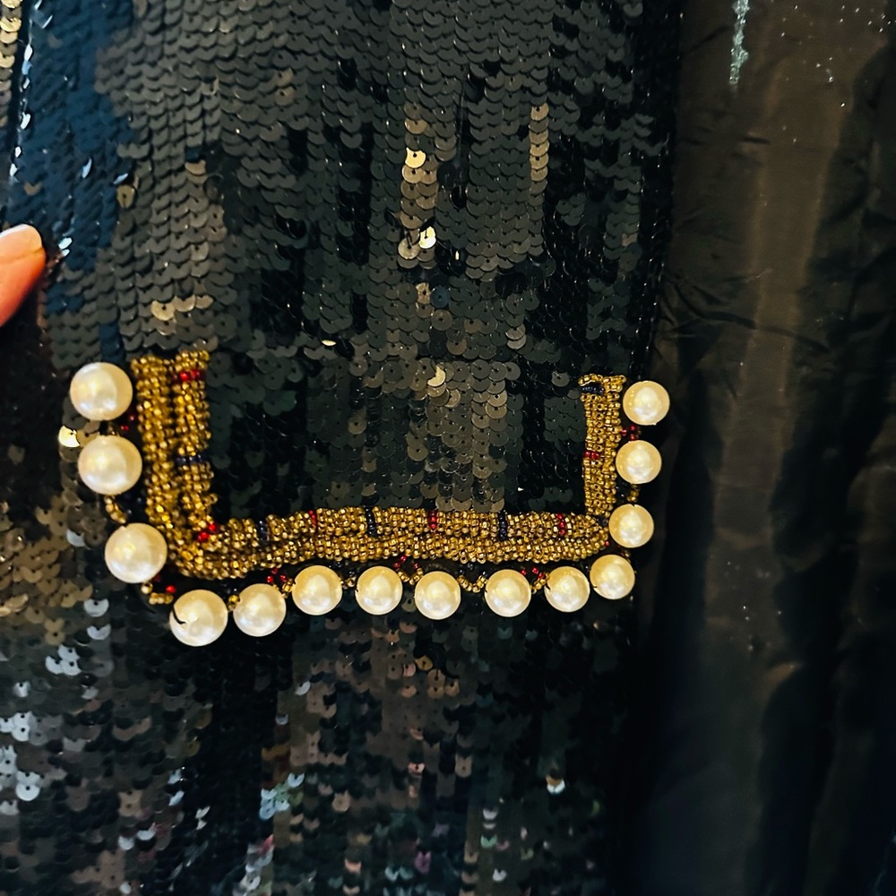 Oleg Cassini Black Tie Vtg Sequin Beaded Luxury Jacket Pearl Details. XL - Picture 6 of 13